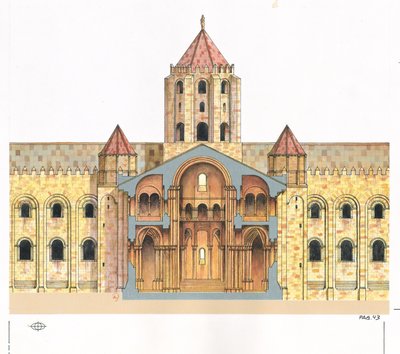 Santiago de Compostela Romanesque Cathedral, Cross section, Spain by Fernando Aznar Cenamor